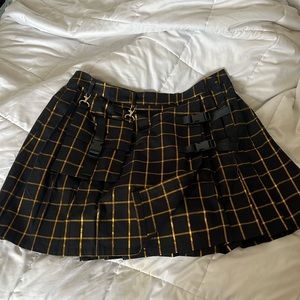 DollsKill Black Gold Checkered Pleated Skirt Wrap Harness